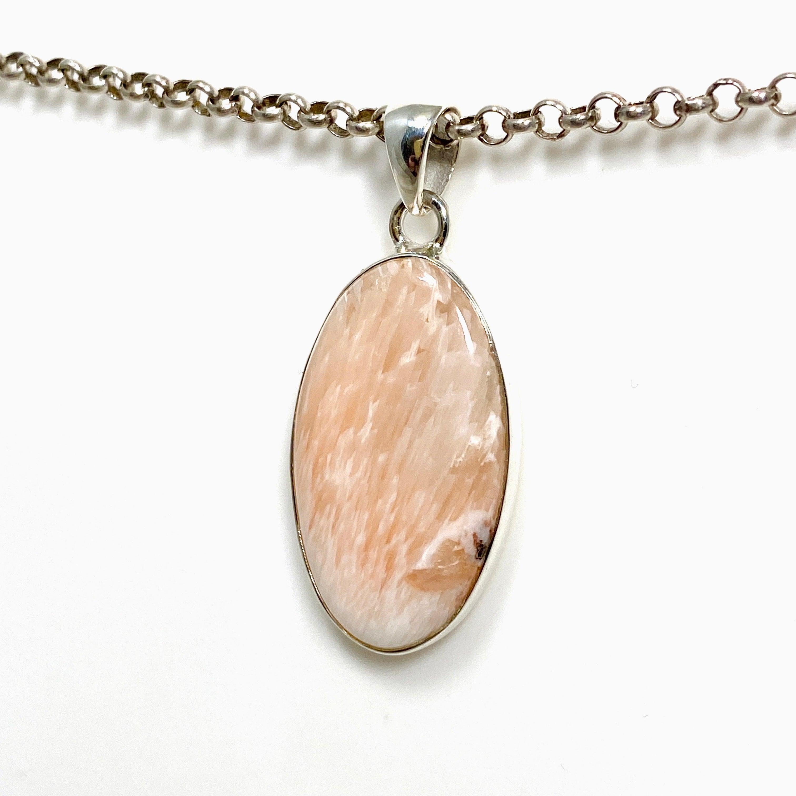 Natural Peach Scolecite Oval Pendant Necklace - Healing Crystal Jewelry for Women - Perfect for Meditation, Energy Balancing & Spiritual Gifts
