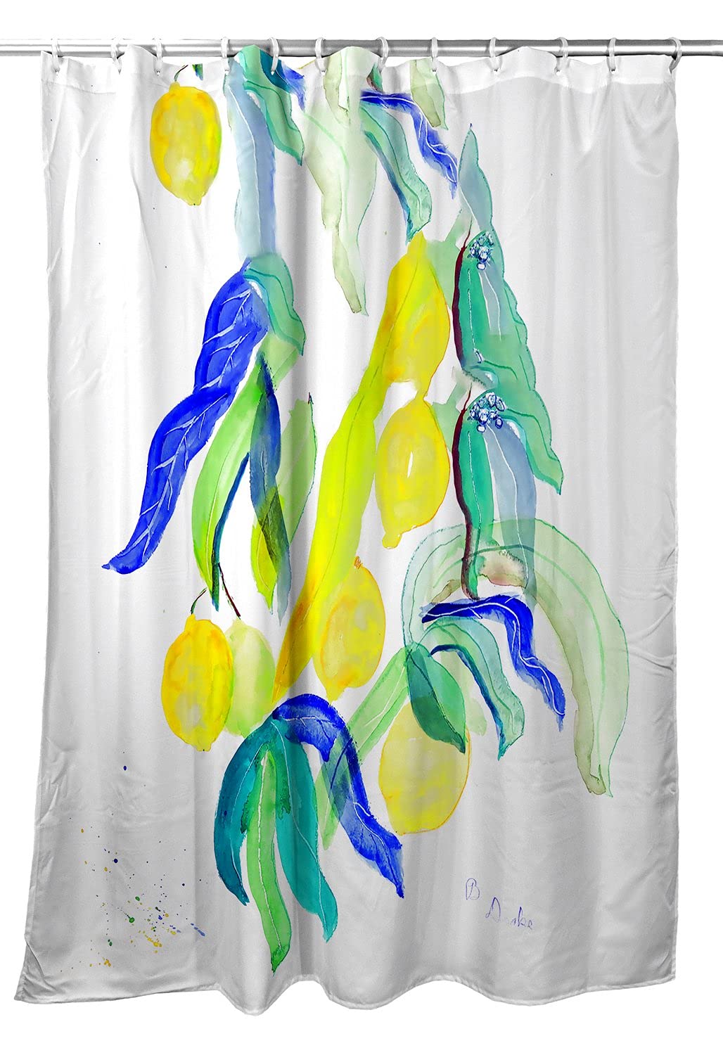 Betsy Drake Lemon Tree Shower Curtain - Waterproof Bathroom Decor with Vibrant Citrus Design for Modern Farmhouse or Coastal Style Homes
