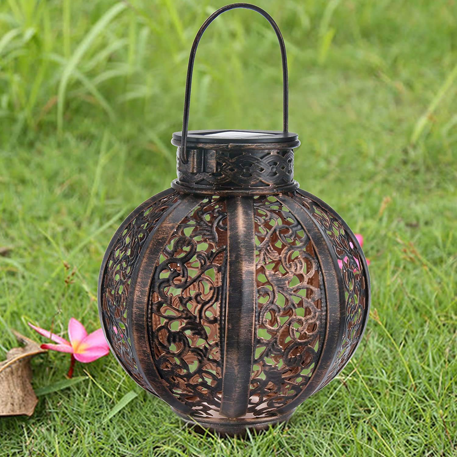 2 Pack Hanging Solar Lanterns - Outdoor Solar Powered Garden Lights for Patio, Trees, Fence & Yard Decor - 6 Lumens Warm Brown - Perfect for Backyard, Garden, Pathway & Outdoor Parties