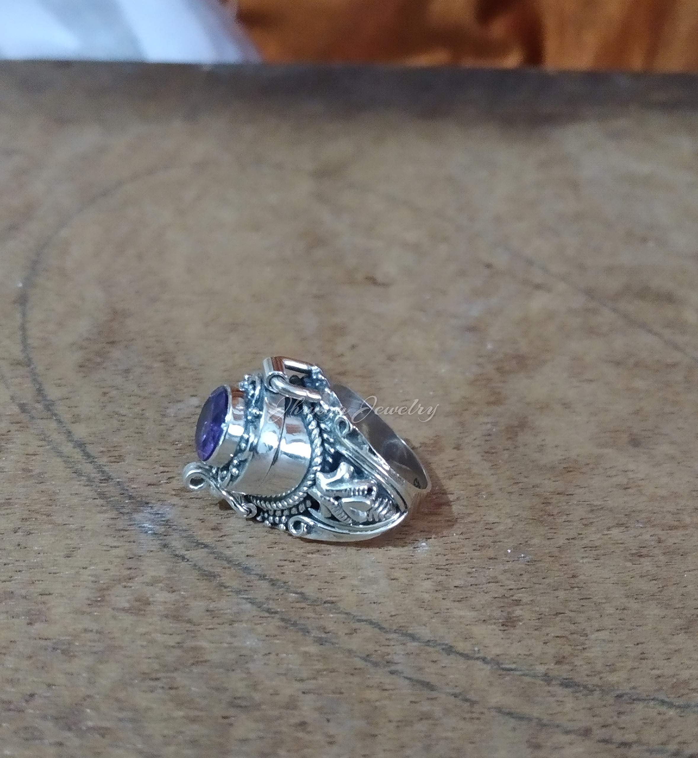925 Sterling Silver Natural Amethyst Poison Ring - Handmade Openable Locket Ring with Secret Compartment | Mother's Day Gift, Boho Jewelry for Women | Perfect for Surprise Messages, Keepsakes & Special Occasions