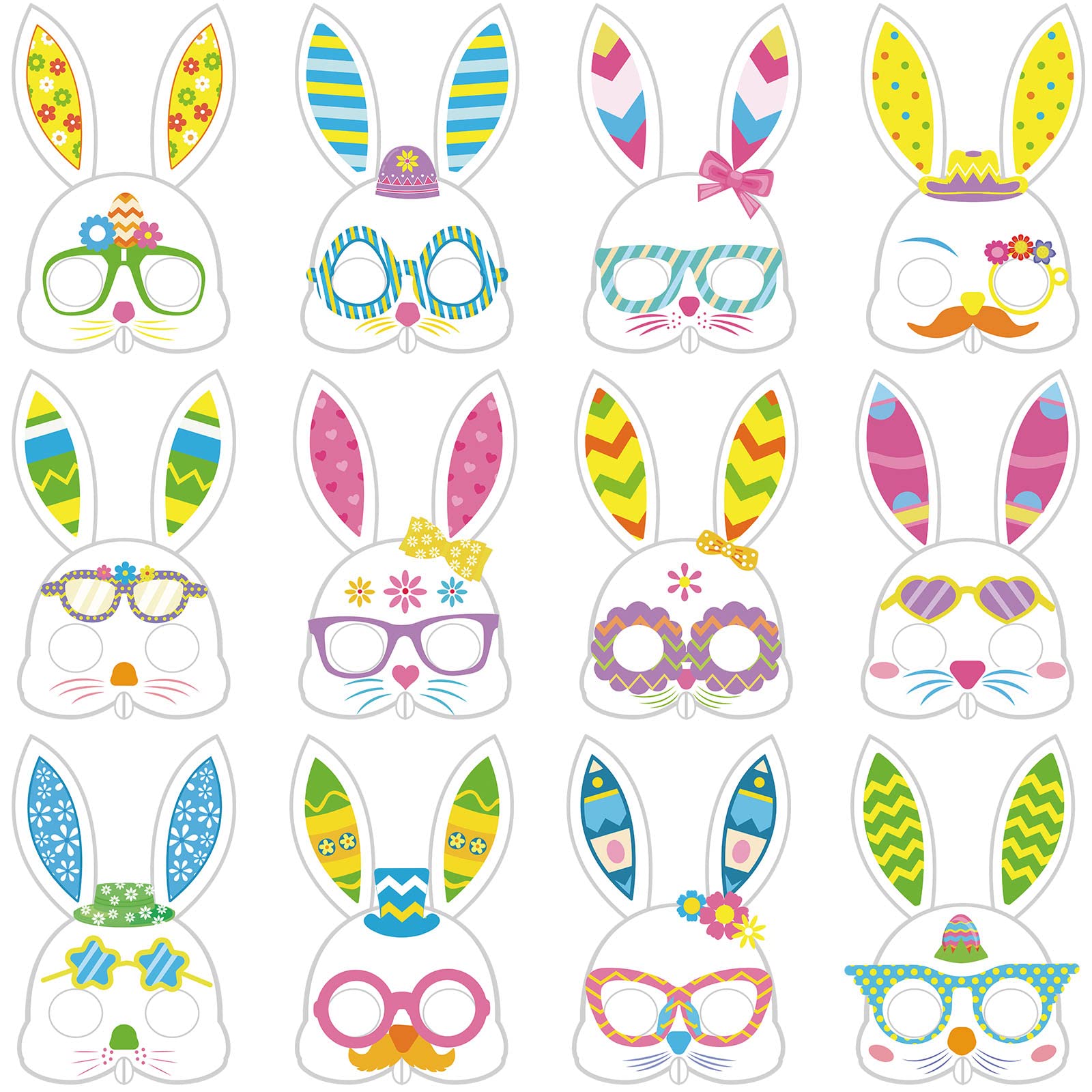24-Pack DIY Easter Bunny Mask Craft Kits for Kids - Bunny Masks, Stickers & Elastic Bands - Fun Easter Crafts, Pretend Play & DIY Activities - Perfect for Easter Egg Hunts, Theme Parties & Classroom Celebrations