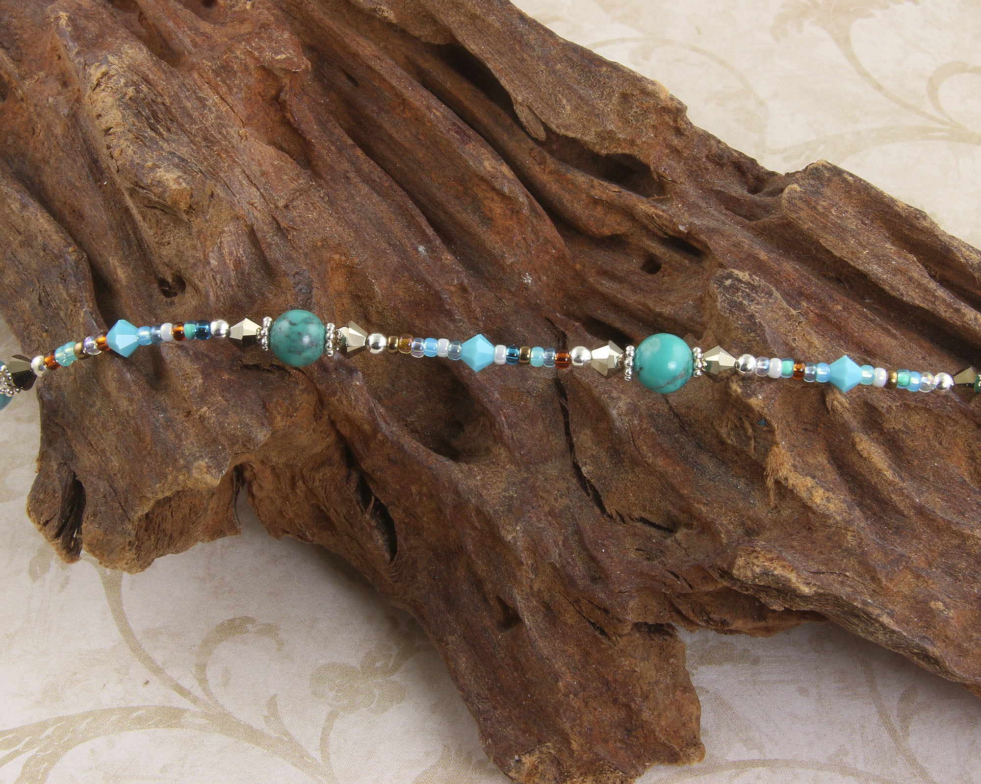 Turquoise Gold Crystal Silver Plated Anklet Bracelet for Women - Boho Beach Jewelry for Summer Outfits & Vacation Accessories