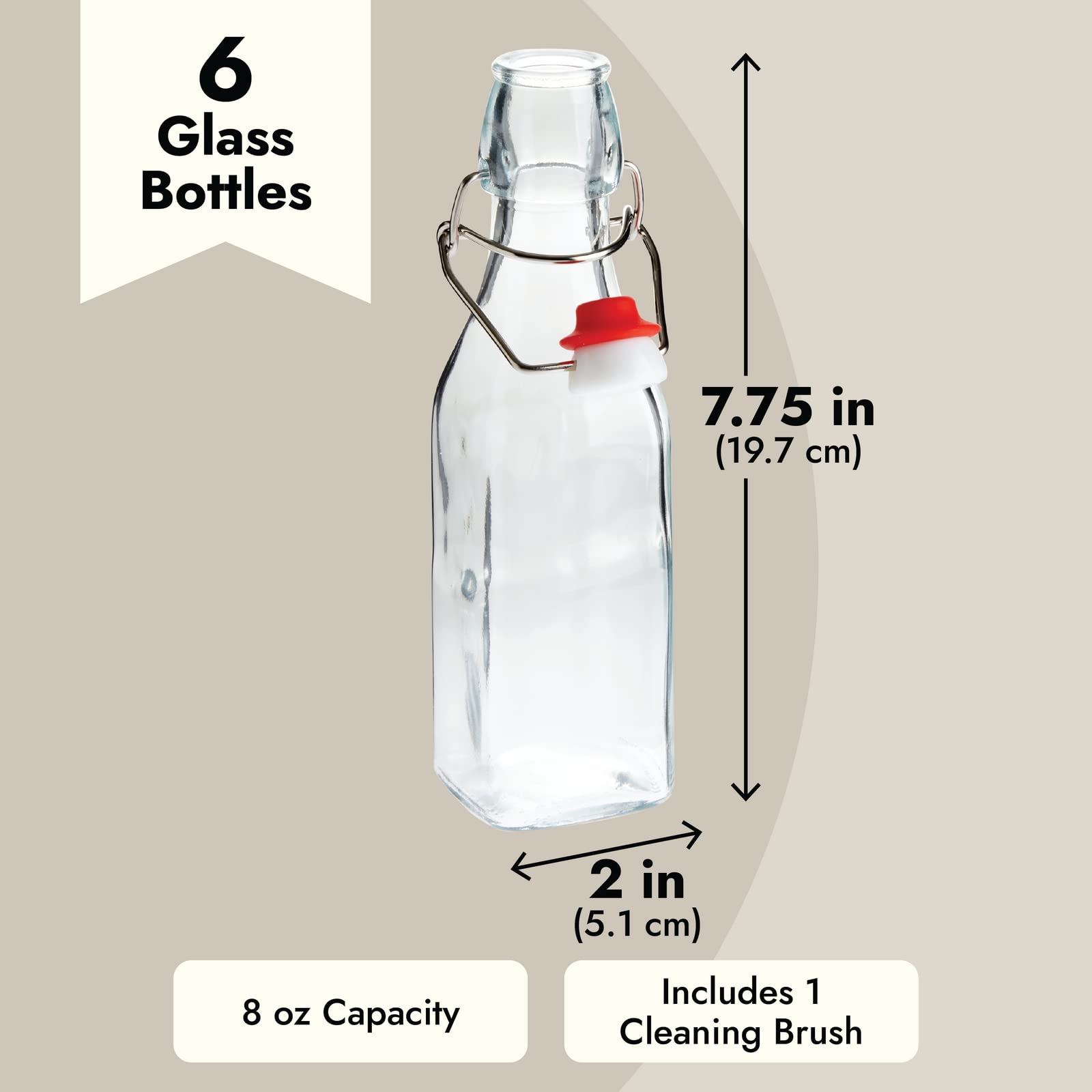 6-Pack 8oz Swing Top Glass Bottles with Airtight Stoppers & Cleaning Brush - Perfect for Hot Sauce, Vanilla Extract, Infused Oil, Syrup & Homemade Kombucha - Ideal for Kitchen Storage, DIY Gifts & Home Brewing