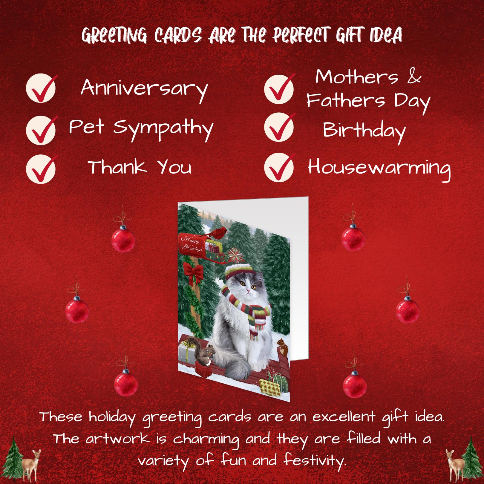 Merry Christmas Woodland Sled Persian Cat Greeting Cards - 10 Adorable Pet Christmas Cards with Envelopes - Festive Holiday Invitations for Cat Lovers - Perfect for Pet Owners, Christmas Parties & Holiday Mailings