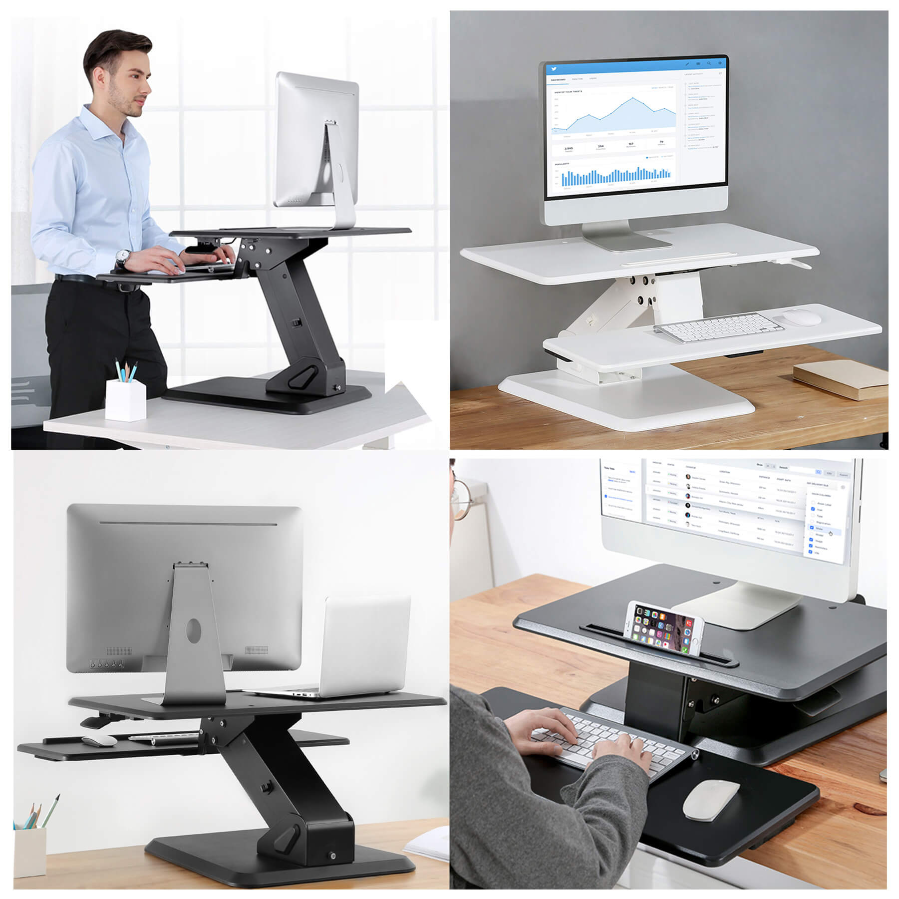TESSA Elite Adjustable Height Table Top Workstation Desk - Black | Ergonomic Home & Office Workspace Solution for Standing & Sitting Comfort