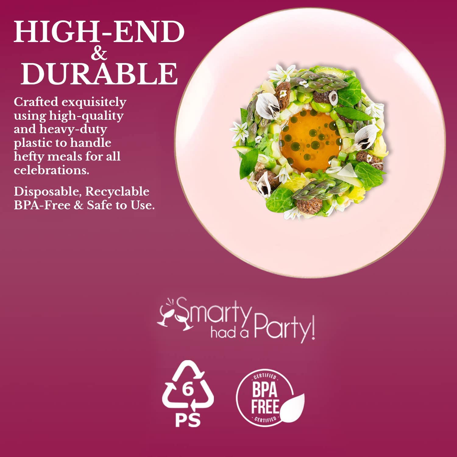 Eco-Friendly Disposable Plastic Plates with Elegant Rim Design - 10.25