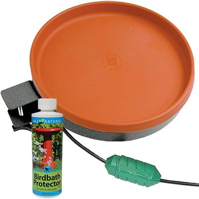 BestNest 3-in-1 Heated Bird Bath with Cord Connector & Cleaner - Terra Cotta Outdoor Bird Feeder for Winter - Attract Wild Birds to Your Garden or Backyard