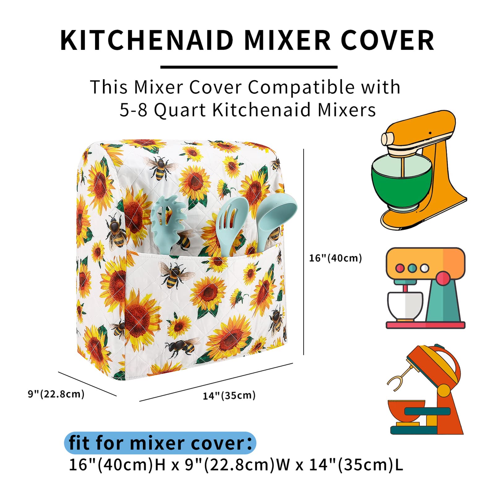 Sunflower Mixer Cover for KitchenAid 5-8Qt - Spring Kitchen Decor