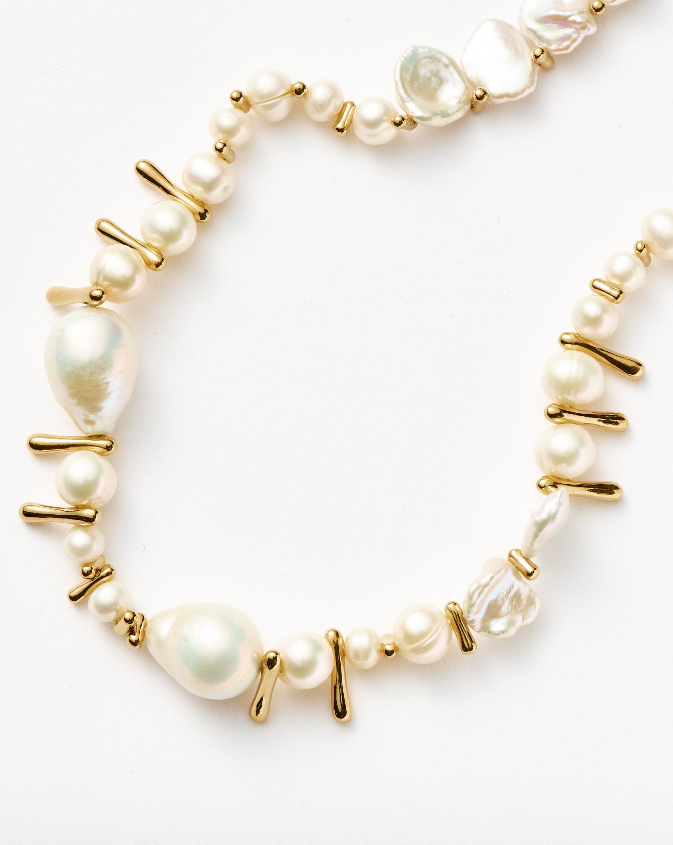 18k Gold Plated Mixed Pearl Statement Beaded Necklace - Elegant Layered Pearl Jewelry for Women, Perfect for Weddings, Parties & Special Occasions