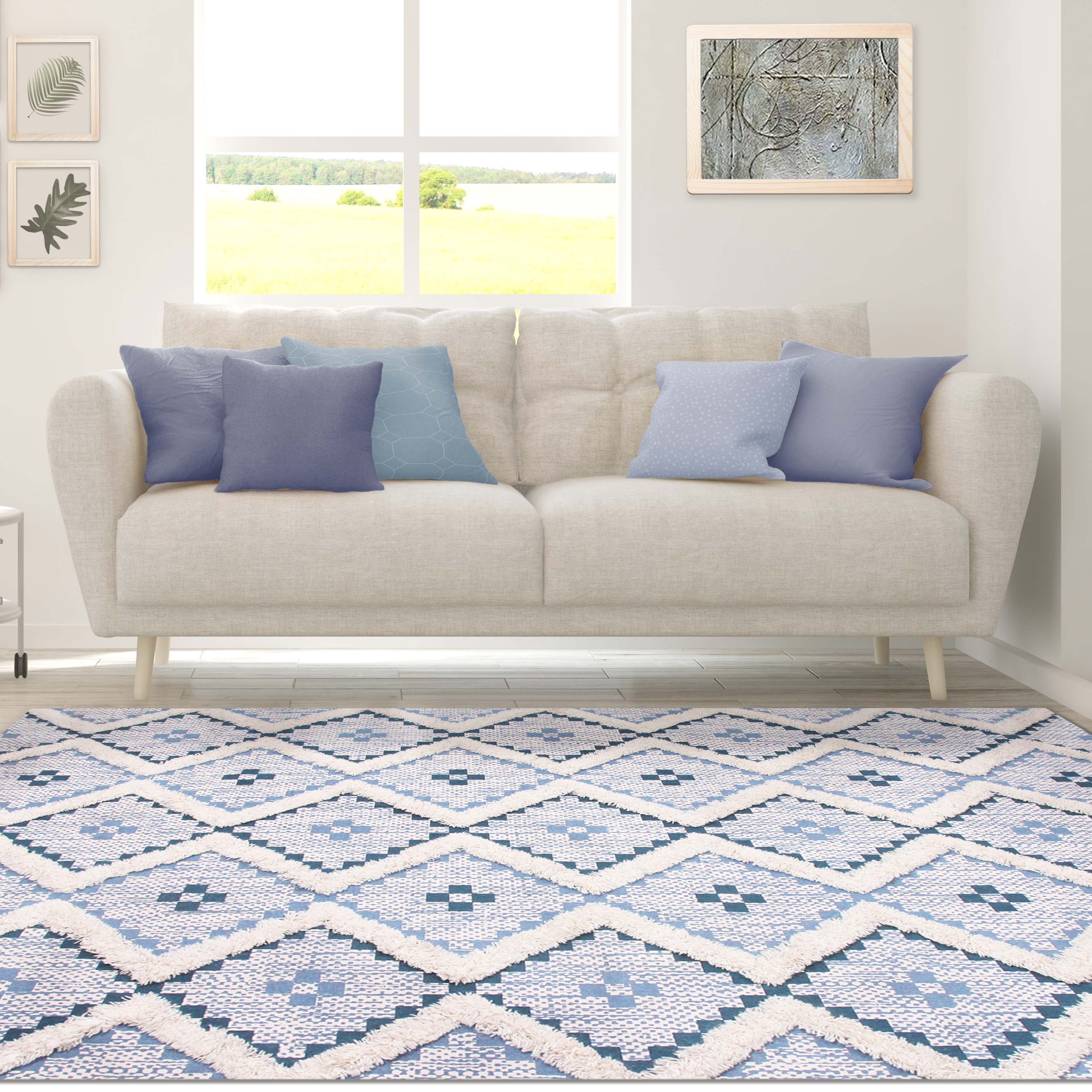 Hand Tufted Cotton Wool Geometric Farmhouse Area Rug - Soft Textured Boho Chic Rug for Living Room, Bedroom, Dining Room Decor