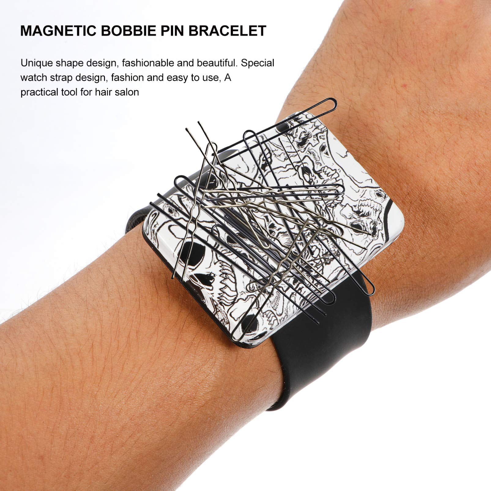 Bobbie Pin Hair Clips & Bobby Pins Wristband Holder - Elastic Rubber Bands Organizer for Salon & Home Use - Black Hair Accessories for Styling, Braiding & Hairdressing