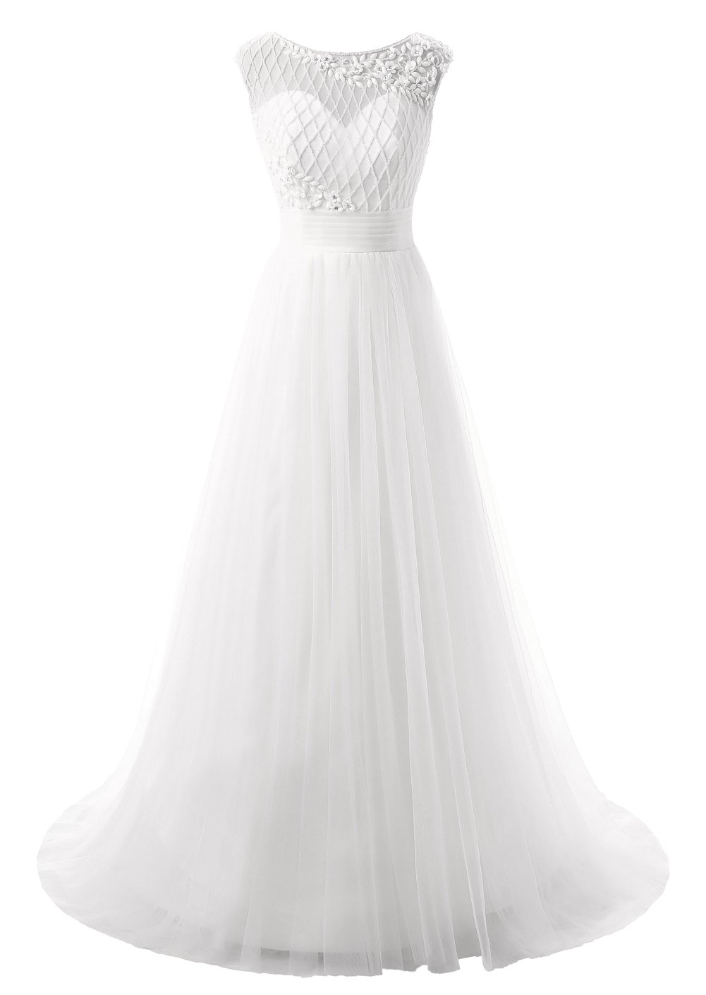 Elegant Sheer Neck Tulle Long Prom Dresses with Rhinestones - Formal Evening Gowns for Homecoming, Ball, Wedding & Special Occasions