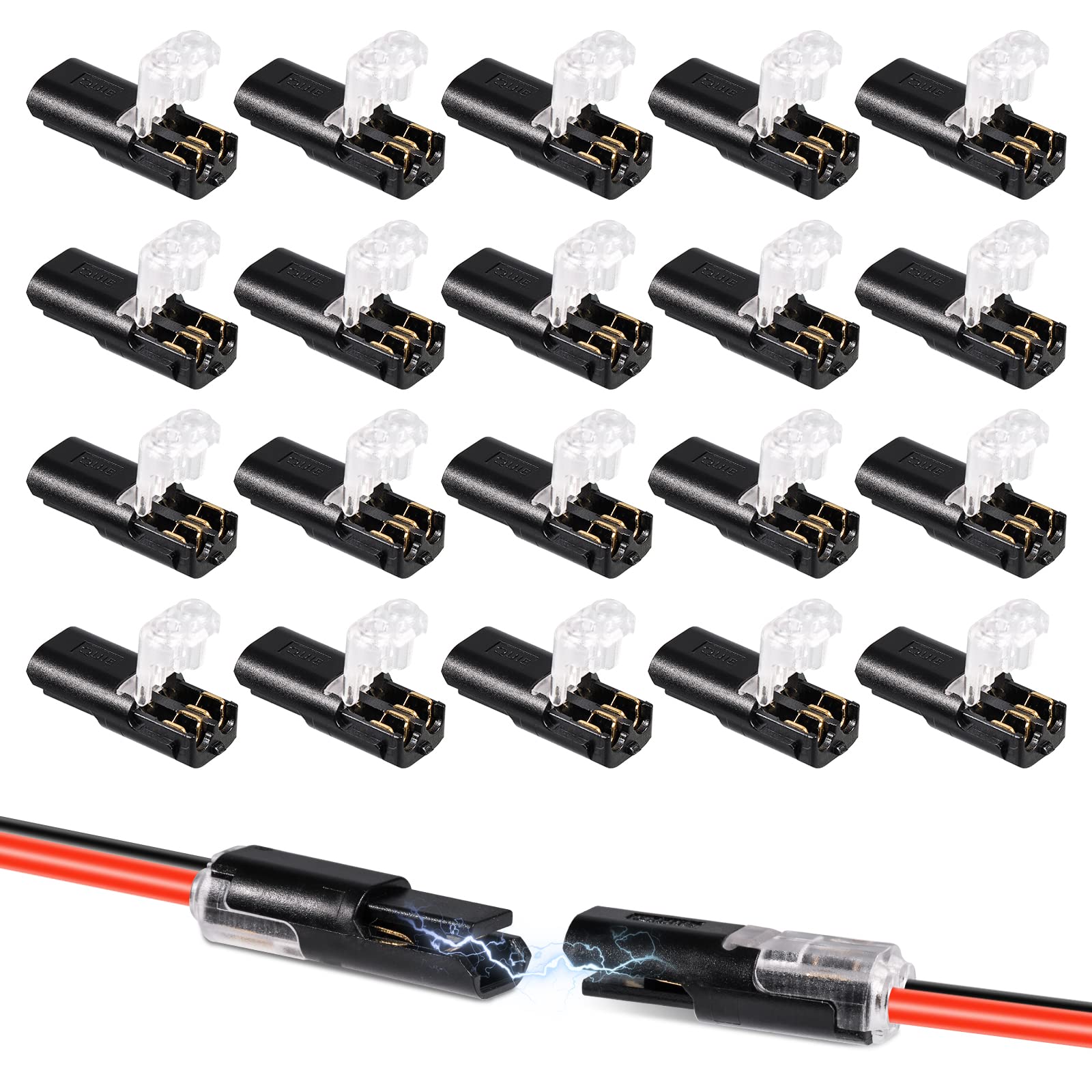 SAVITA 20pcs Double-Wire Plug-in Connectors - Quick Connect Low Voltage LED Wire Connectors with Locking Buckle for LED Strips, Landscape Lighting & DIY Projects (Model D37018)