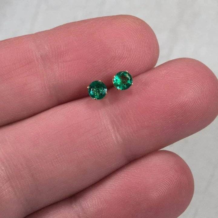 Genuine 2mm & 5mm Round Emerald Stud Earrings in Solid Sterling Silver or 14K Gold - Dainty Tiny Earrings for Kids & Adults - Perfect for Everyday Wear, Gifts & Special Occasions