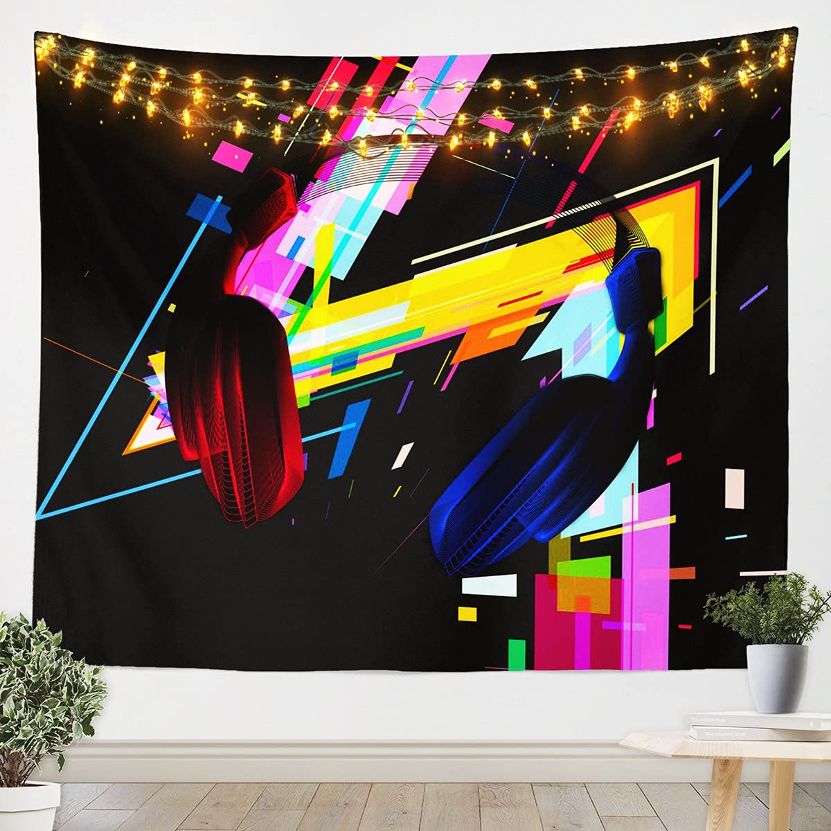 Feelyou Boys Headset Wall Art Tapestry - Music Themed Bedroom & Living Room Decor for Kids, Girls, Teens - Chic Red Blue Headphone Design (59x59 Inches) - Perfect for Gaming Rooms, Teen Bedrooms & Music Lover Gifts