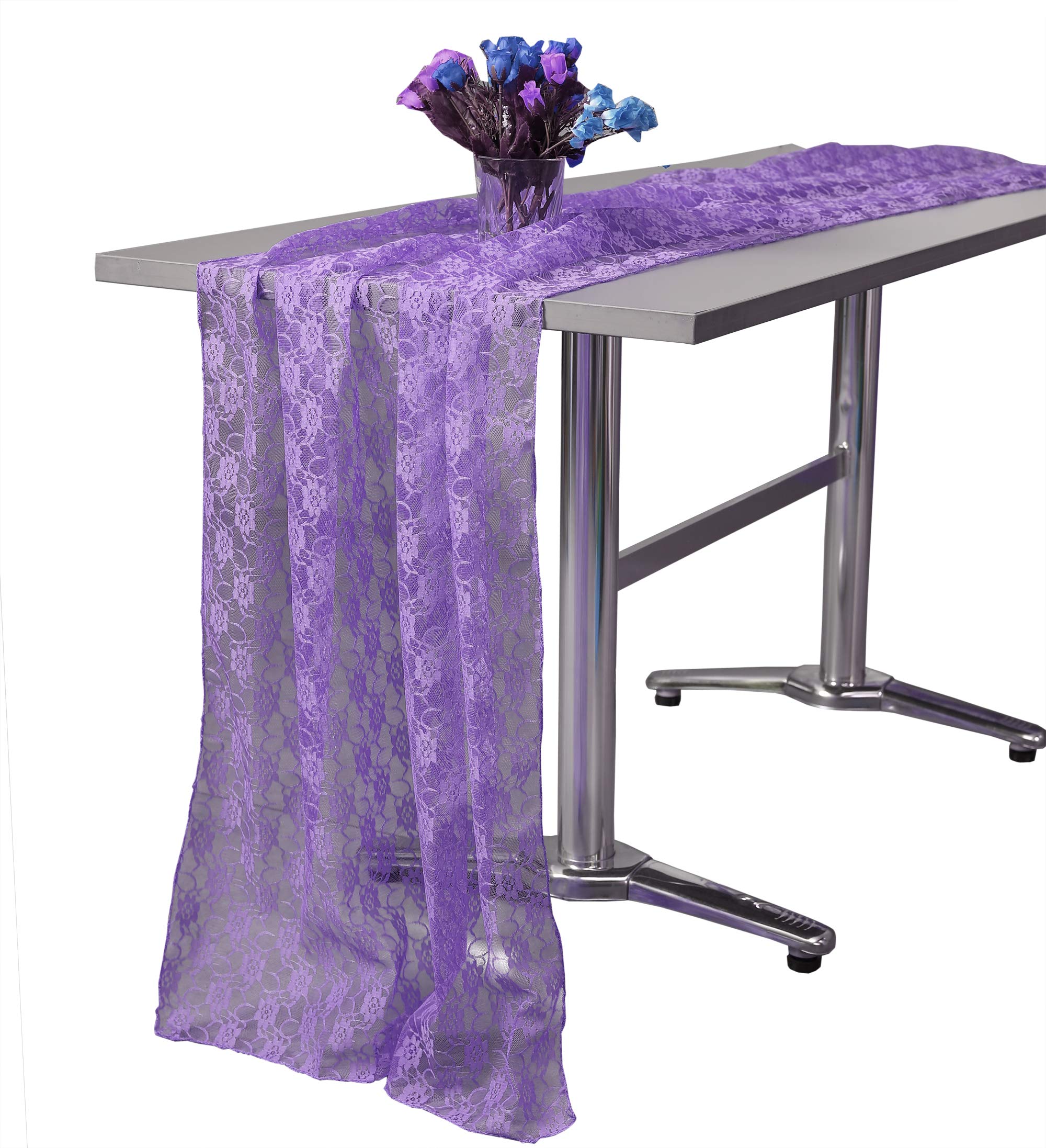15-Pack MDS 27x120 Inch Sheer Lace Table Runners for Weddings - Elegant Rustic Boho Decor for Banquets, Birthdays & Engagements | Fits 10ft Tables in Lavender | Perfect for Outdoor Garden Parties & Vintage-Themed Events