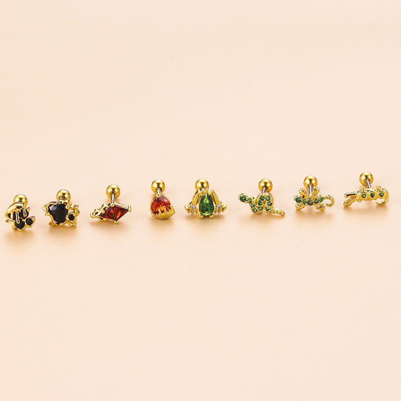 20G Cartilage Lizard Studs Snake Earrings Frog Piercings - Stainless Steel Body Jewelry for Tragus, Helix, Conch Piercings | Perfect for Punk, Gothic, Alternative Fashion Styles