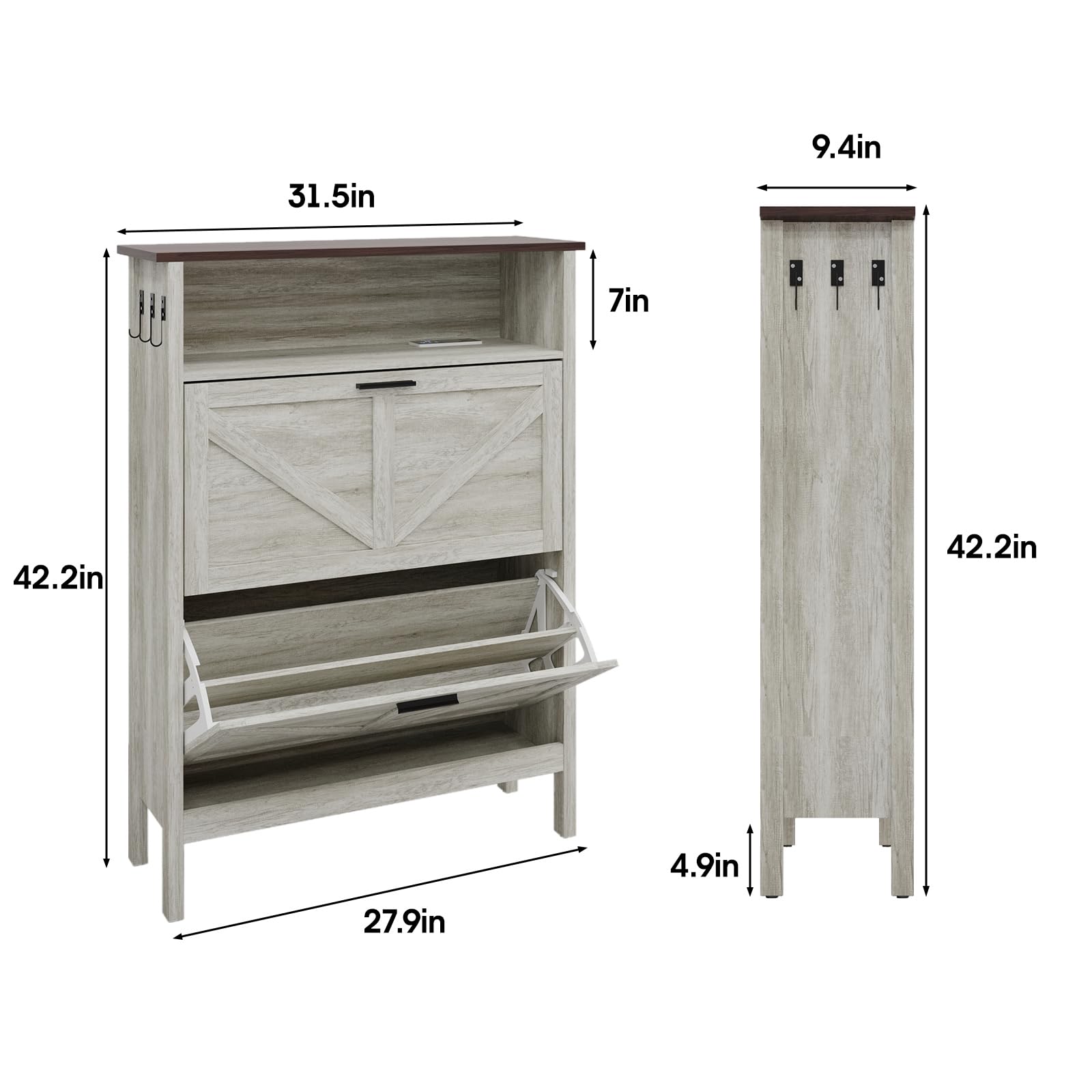 Shoe Storage Cabinet with 2 Flip Drawers - Automatic Deodorizing Shoe Organizer - Freestanding Entryway Shoe Rack in Beige - Perfect for Closet, Bedroom & Mudroom Organization