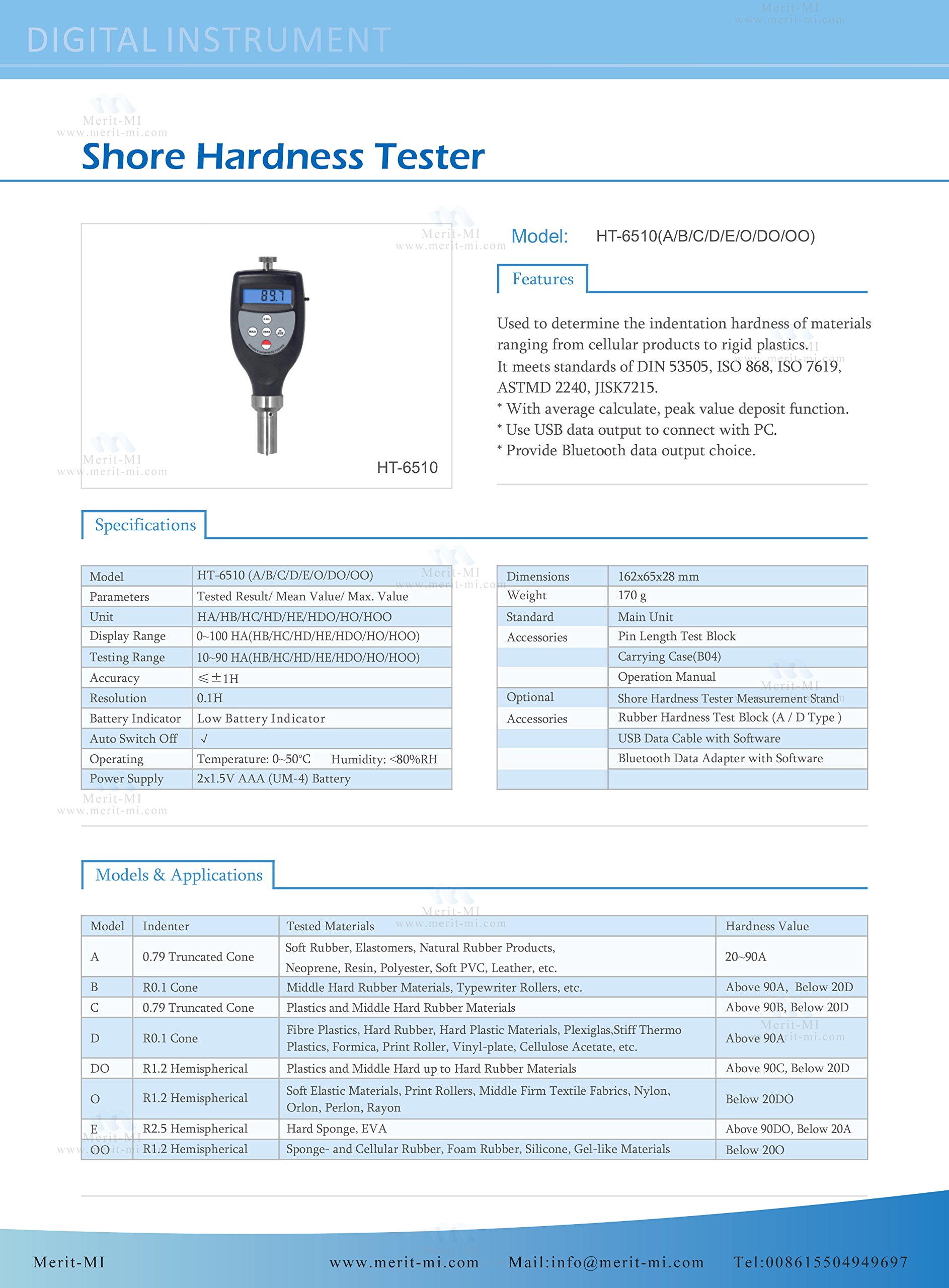 HT-6510DO Shore Hardness Tester | Digital Durometer Meter with 1.2mm Spherical Radius | Accurate Rubber & Plastic Hardness Testing | Ideal for Quality Control in Manufacturing & Laboratories