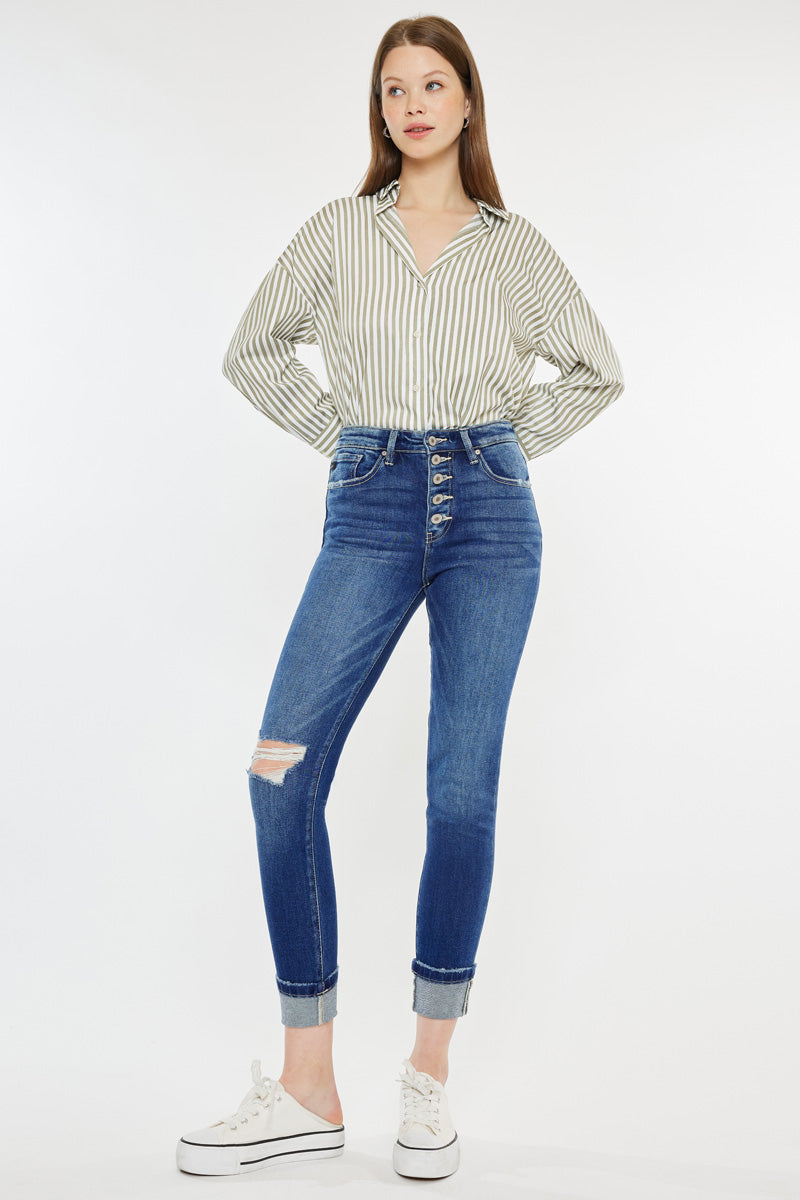 Sparrow High Rise Cigarette Leg Jeans for Women - Slim Fit Stretch Denim Pants - Perfect for Work, Casual Outfits & Night Out