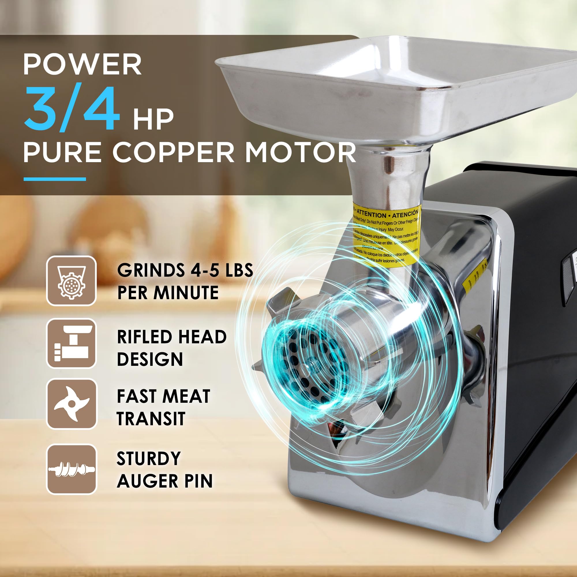 8# Electric Meat Grinder & Sausage Stuffer - 3/4HP 575W Heavy Duty Mincer with Stainless Steel Blades & 3 Grinding Plates - Perfect for Home Kitchen, BBQ Parties & Hunting Season - Black