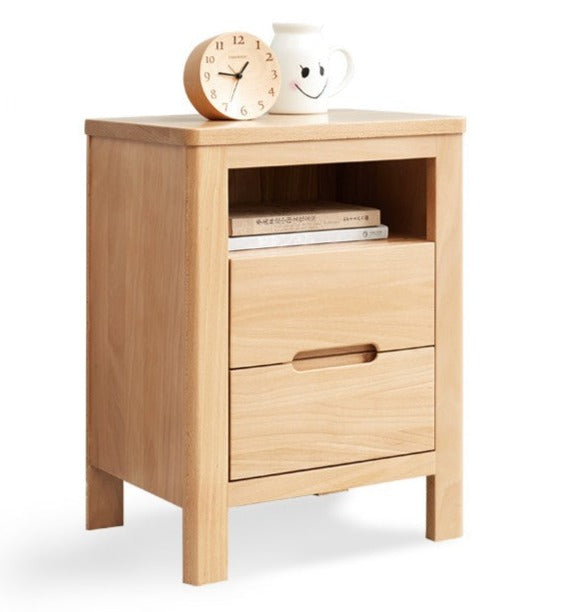Solid Oak Wood Nightstand with 3 Drawers - Bedside Table for Bedroom, Living Room, or Office Storage