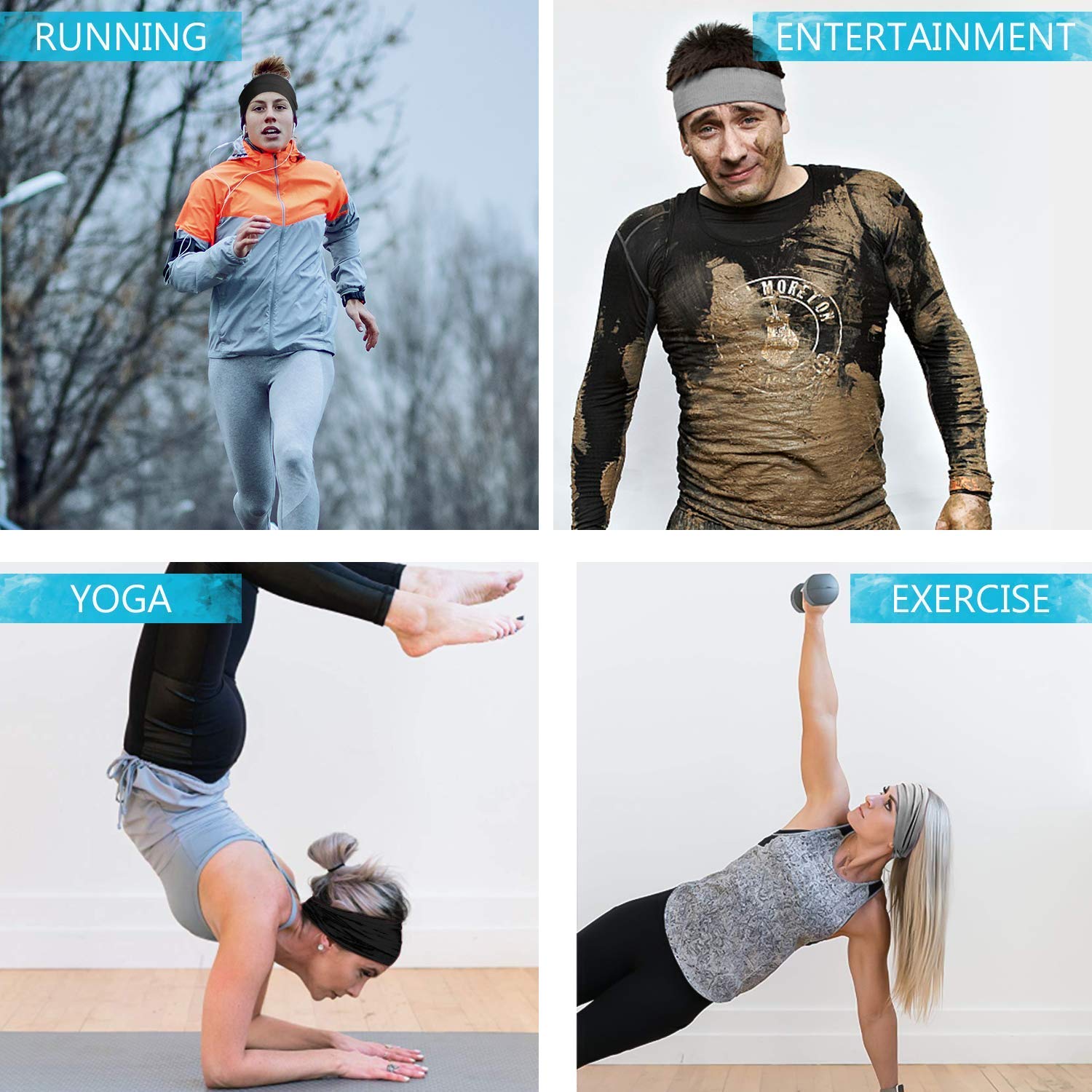 BISMAADH Men's Headband - Sweat Absorbing Headbands for Running, Sports & Workouts - Breathable Stretch Athletic Sweatbands for Tennis, Football & Exercise - Moisture Wicking Performance Headwear for Active Lifestyles & Outdoor Activities