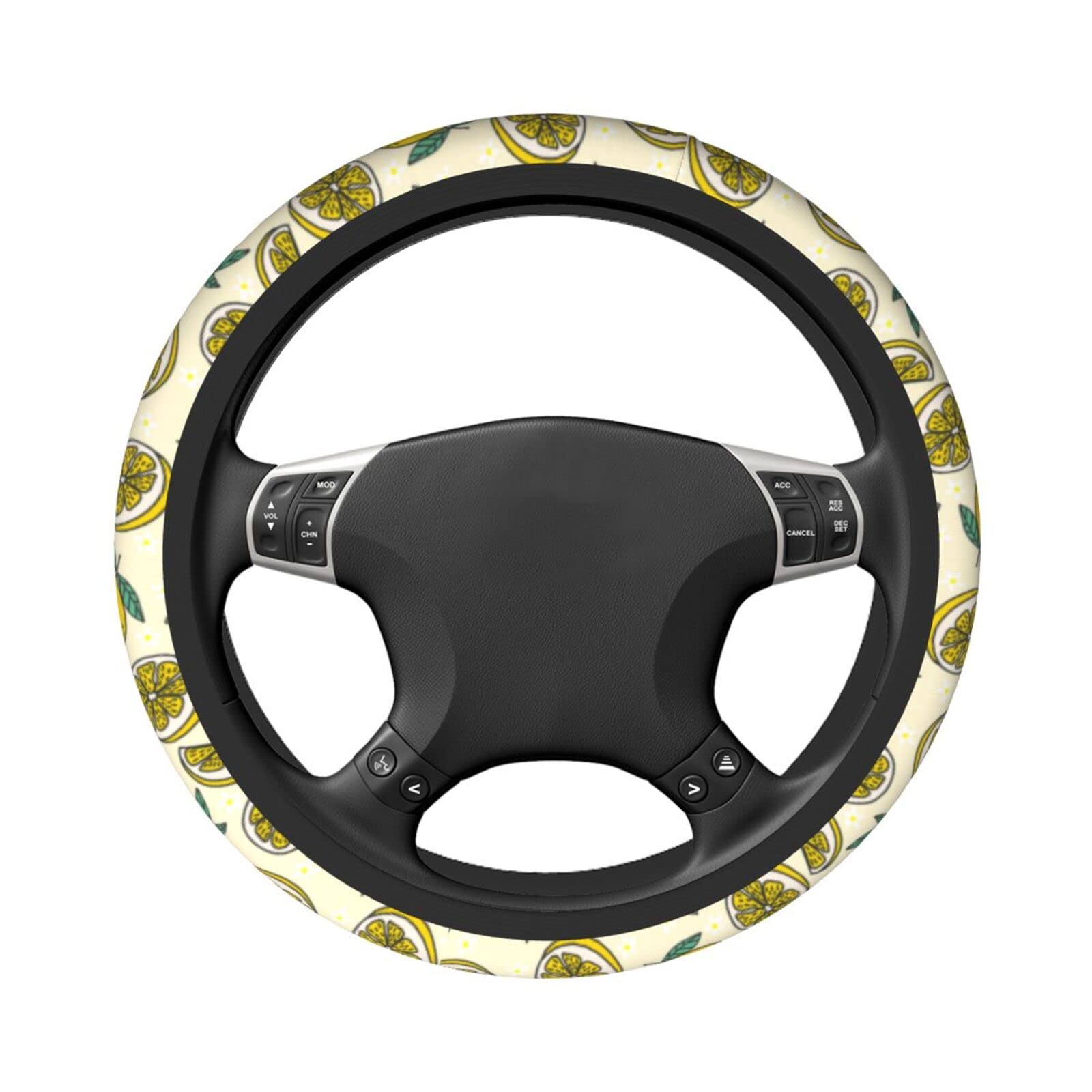 15 Inch Universal Neoprene Steering Wheel Cover with Fresh Lemon Fruits & Flowers Print - Cute Car Accessory for Women, Summer Driving & Vehicle Protection