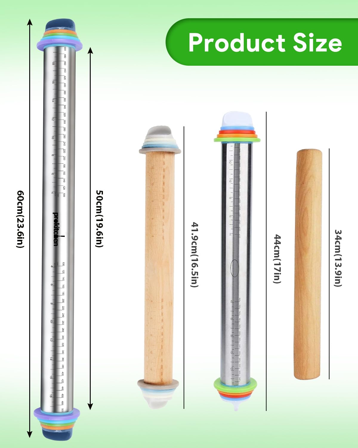Adjustable Rolling Pin with Thickness Rings - 23.6 Inch Stainless Steel Dough Roller for Baking, Pizza, Cookies & Pastry | Perfect for Homemade Pies, Cookies & Pizza Dough Preparation