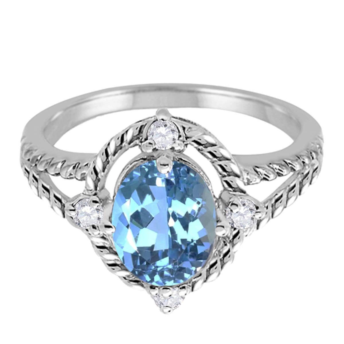 1.85 Carat Blue Topaz & Diamond Engagement Ring for Women - 10K White Gold Prong Setting | Perfect for Weddings, Anniversaries & Special Occasions