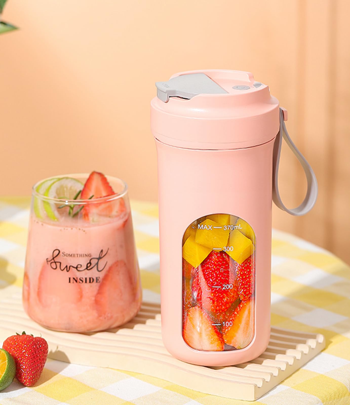 Portable USB Rechargeable Personal Blender - 13oz Mini Blender with 10 Blades for Shakes, Smoothies & Protein Drinks | Perfect for Office, Gym, Kitchen & Travel (Pink)