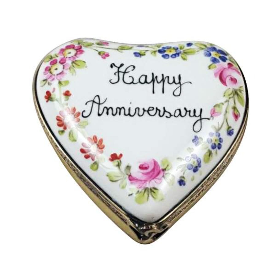 Happy Anniversary Heart Limoges Box - Elegant Porcelain Keepsake Gift for Couples, Wedding & Romantic Occasions - Perfect for Anniversaries, Valentine's Day & Special Moments