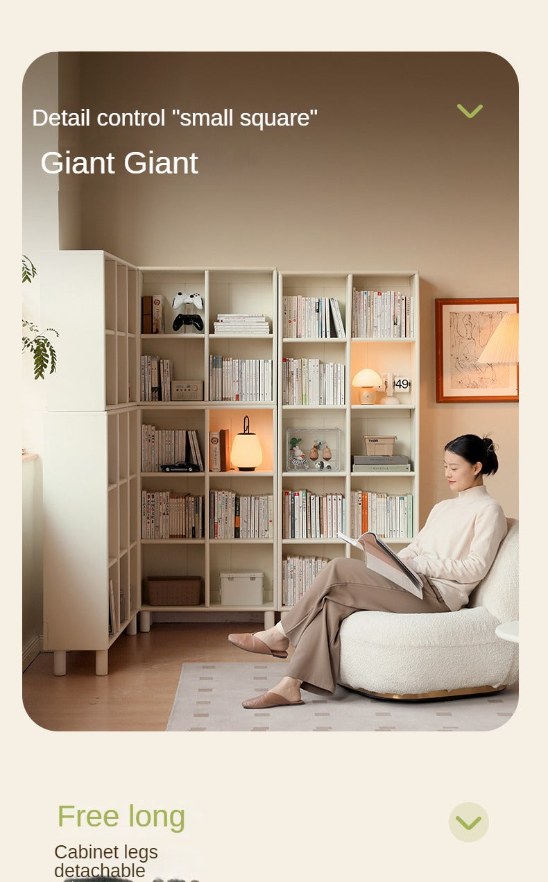 Poplar Solid Wood Bookcase - Free Combination Cream Style Bookshelf for Living Room, Bedroom & Office Storage