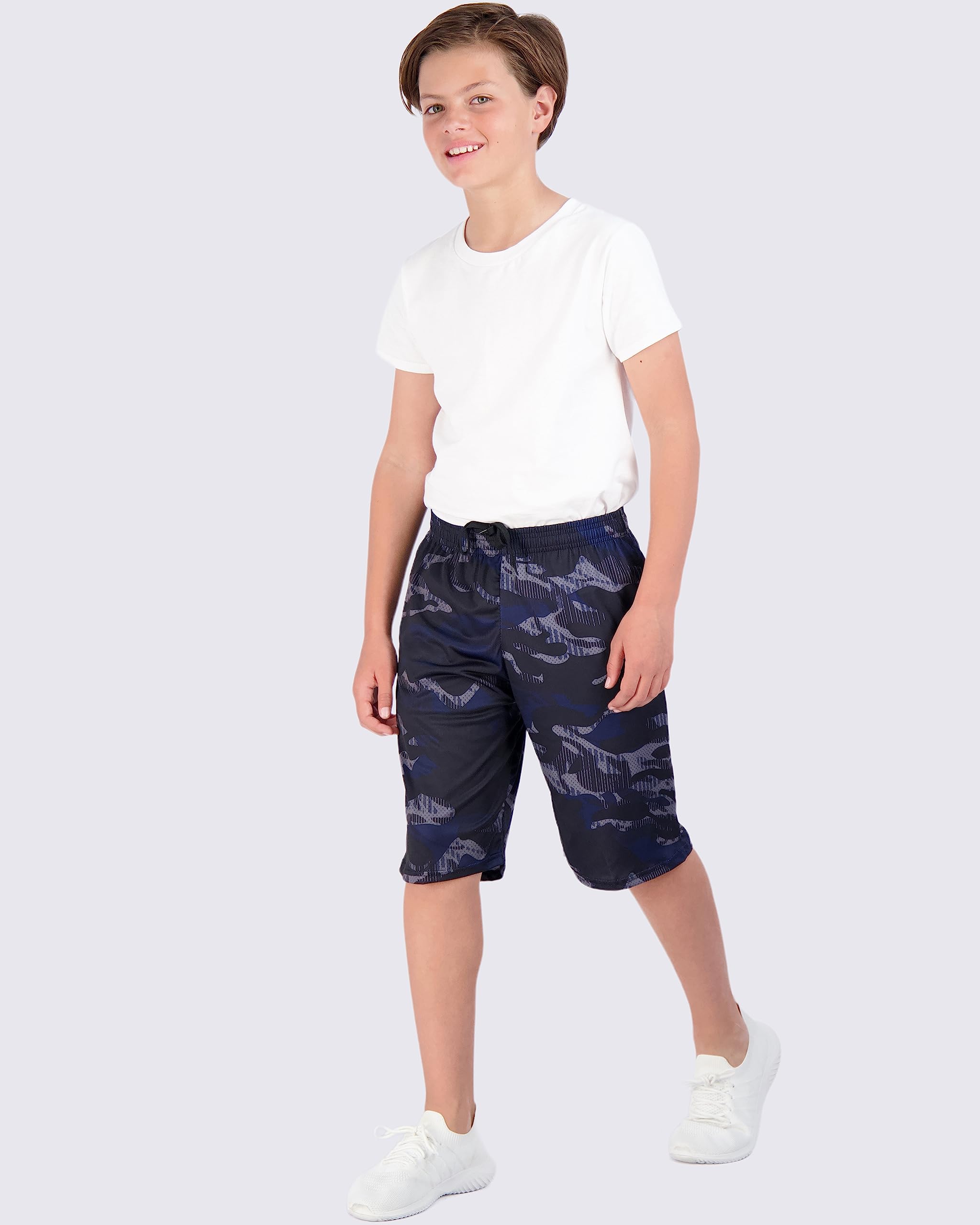 Real Essentials 5-Pack Boys' Dry-Fit Active Athletic Performance Basketball Shorts with Pockets - Perfect for Sports, Gym & Casual Wear