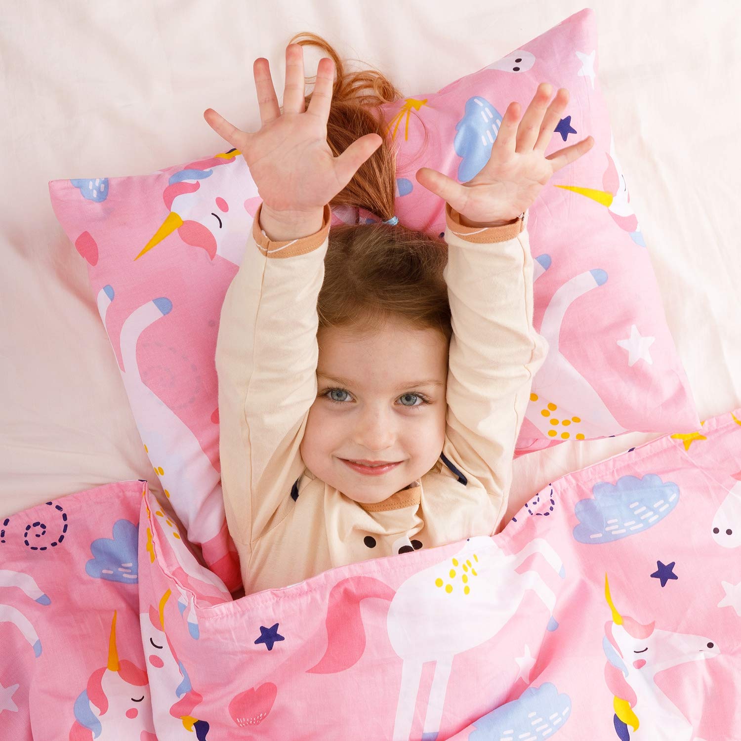 Cottonblue 2 Pack Toddler Pillows 14x19 Inches with 100% Organic Cotton Pillowcases - Soft Kids Pillow Set for Preschoolers & Daycare - Machine Washable Unicorn Design for Boys & Girls - Perfect for Nap Time, Travel & Nursery Decor