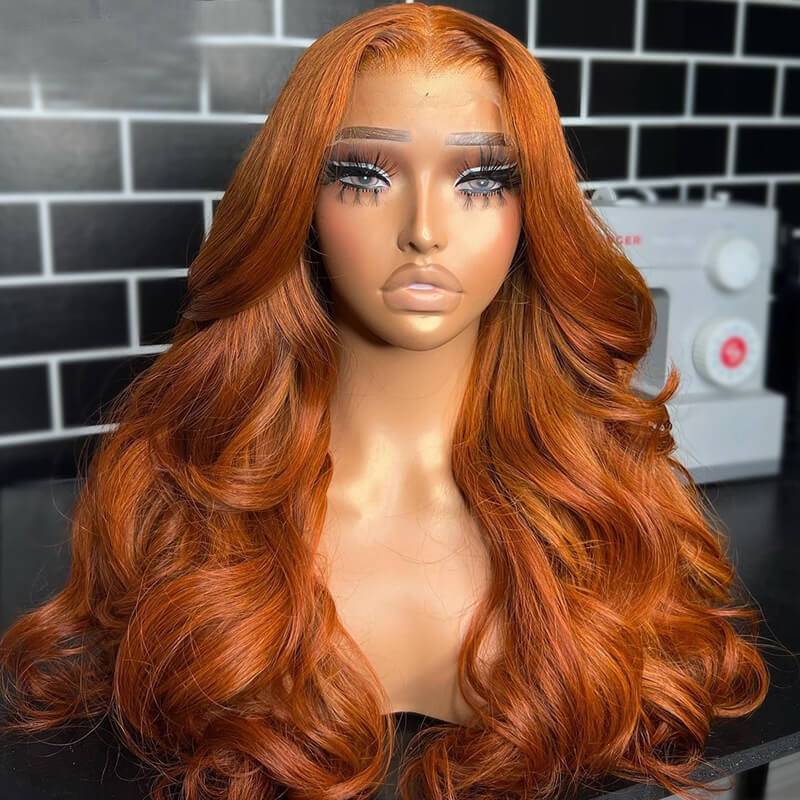 Eullair Ombre Ginger Orange Brown Body Wave Lace Front Wig - 13x4 Transparent Lace Pre-Plucked Human Hair Wigs for Women - Perfect for Daily Wear, Cosplay & Special Occasions