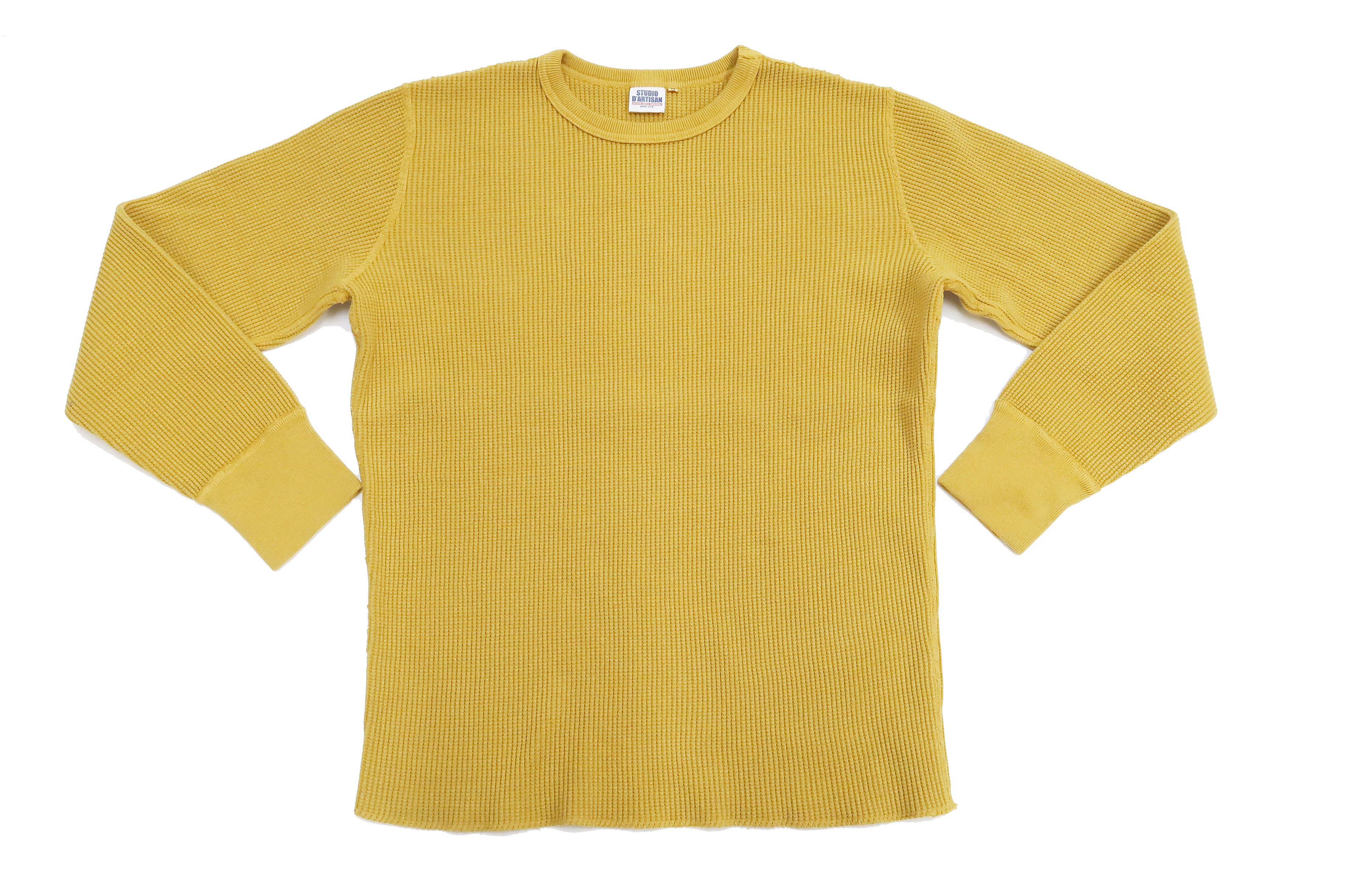 Studio D'artisan Men's Heavyweight Waffle Knit Thermal T-Shirt - Long Sleeve Crew Neck Casual Tee (Color: Yellow) - Perfect for Winter Layering, Outdoor Activities & Everyday Comfort