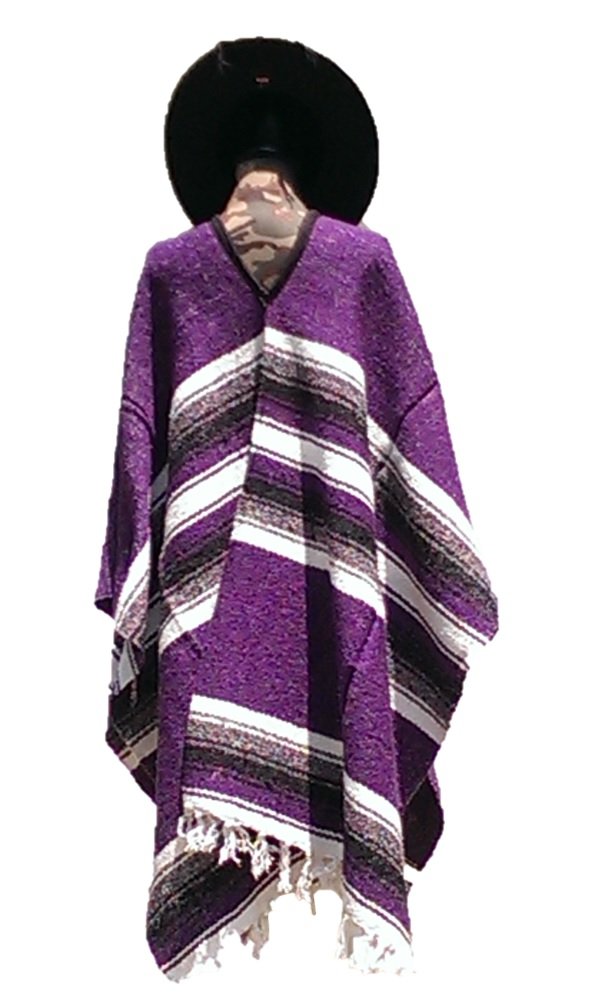 Sharpshooter Clint Eastwood Style Black Cowboy Hat & Purple Poncho Set - Western Costume for Halloween, Cosplay, and Cowboy Theme Parties