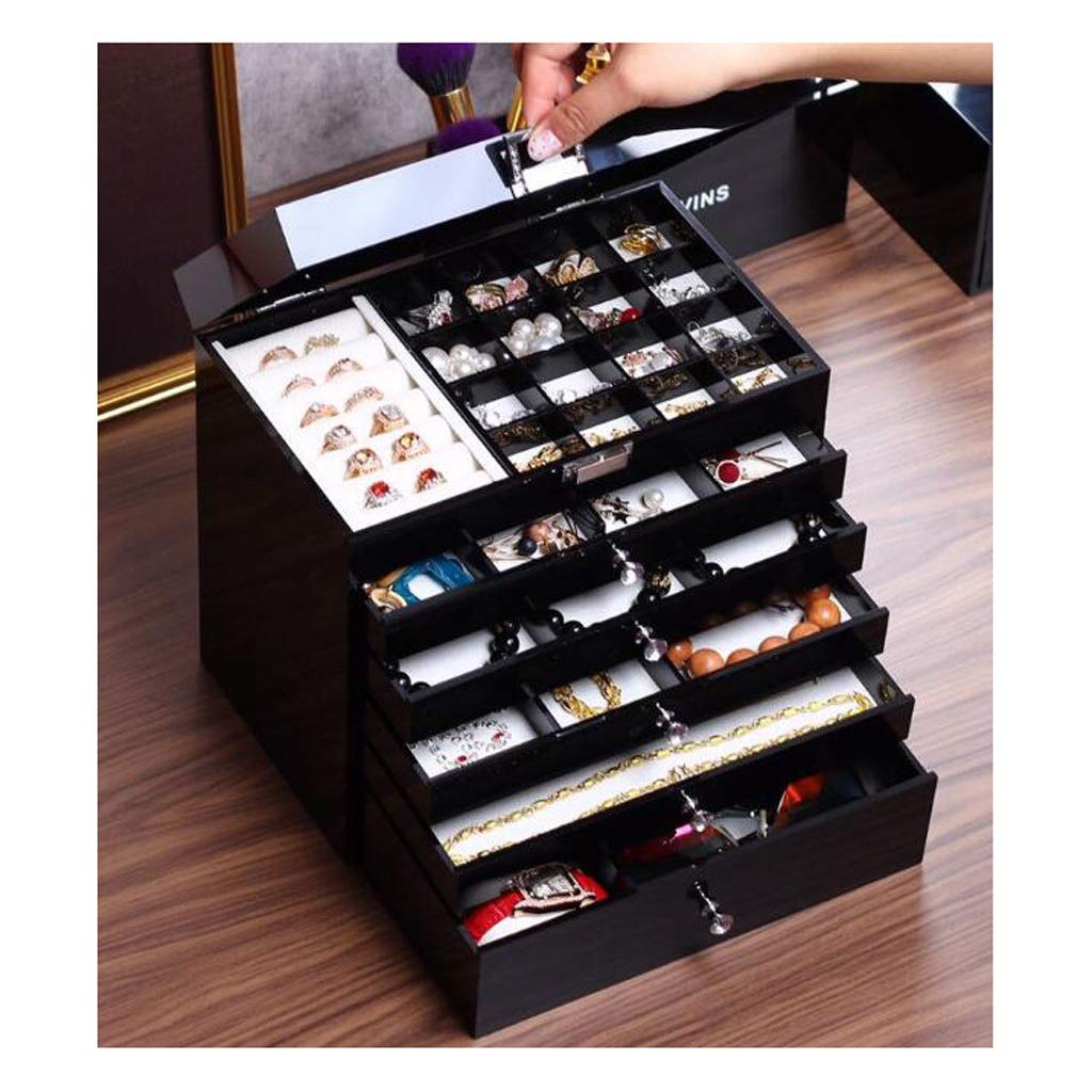 SMFN Large Acrylic Jewelry Organizer Box with Mirror & Drawers - High Capacity Jewelry Storage Case for Necklaces, Rings, Earrings - Perfect Gift for Women (Black) - Ideal for Bedroom Vanity, Travel & Closet Organization