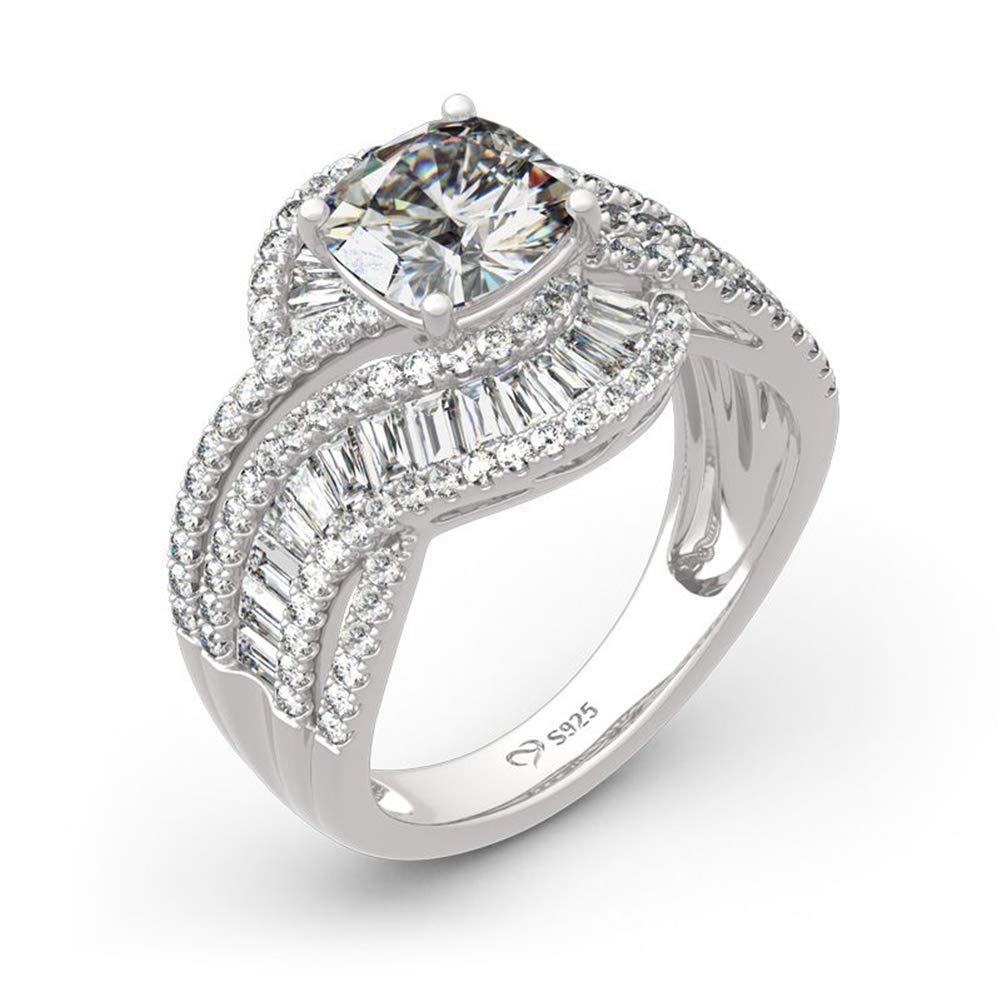 6 Carat Halo Cushion Cut Engagement Ring - Vintage 925 Silver Wedding Band with Cubic Zirconia | Anniversary Promise Ring for Women | Perfect for Proposals, Weddings & Special Occasions | Includes Jewelry Gift Box