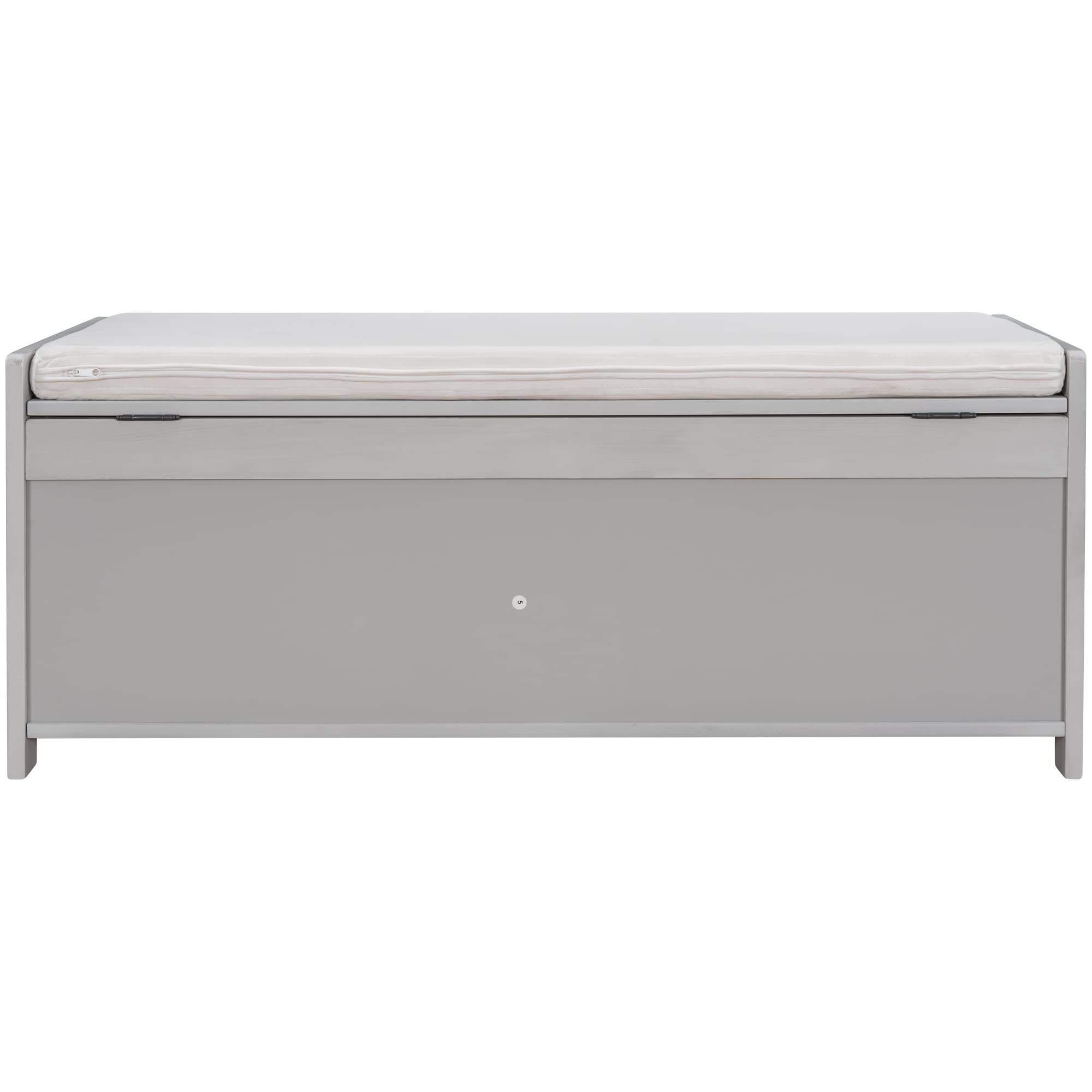 Merax 3 Shutter-Shaped Door Shoe Bench with Removable Cushion & Hidden Storage Cabinet - Gray Wash | Entryway Organizer for Shoes, Hats & Accessories | Perfect for Hallway, Mudroom or Bedroom Storage Solution