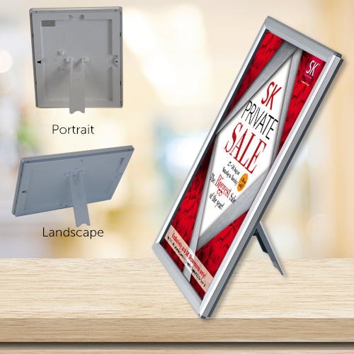 5x7 AD Promo Snap Frame in Metal Silver Finish - Counter Top, Tabletop, Shelf & Wall Mount Display for Retail Stores, Restaurants & Offices
