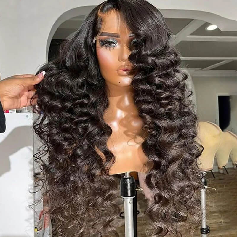 Eullair Glueless Loose Wave Human Hair Wig with HD Transparent Lace Frontal | Natural Curly Hairpiece for Women | Perfect for Daily Wear, Cosplay & Special Occasions