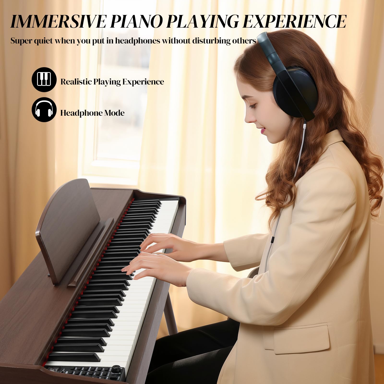 Ktaxon 88-Key Weighted Action Digital Piano with 3-Pedal Unit, Removable Music Stand, Stereo Headphones & MIDI - Professional Electronic Keyboard for Home, Studio & Stage (Brown)