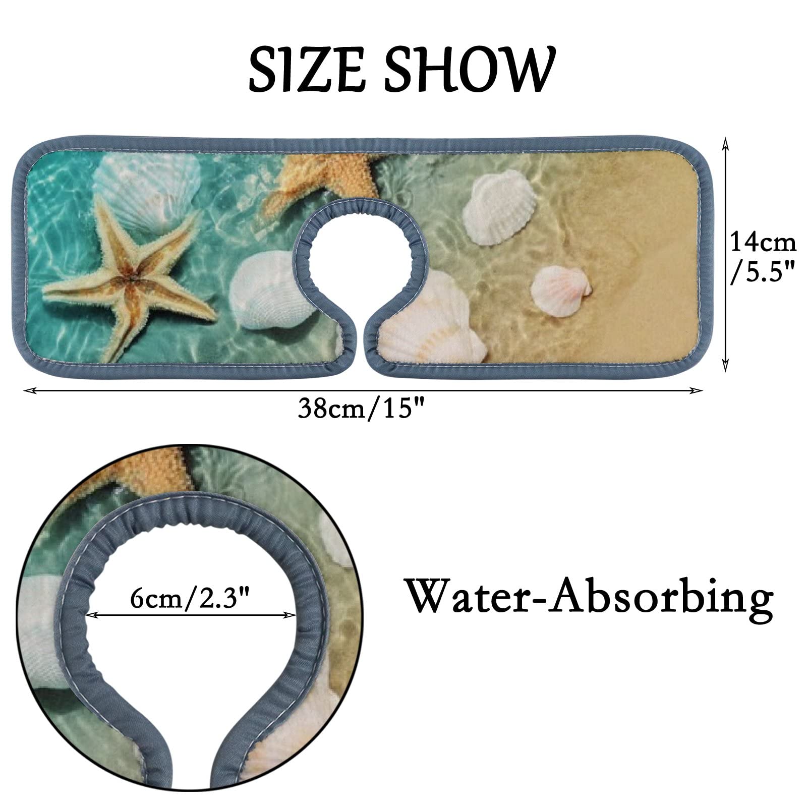 **3-Pack Absorbent Sink Faucet Splash Guard Mats - Non-Slip Countertop Protector for Kitchen & Bathroom, RV, Beach House - Shell Design, Water Stain Proof, Easy Cleaning**    *(Perfect for kitchens, bathrooms, RVs, beach houses, and outdoor sinks to prevent water splashes and stains!)*