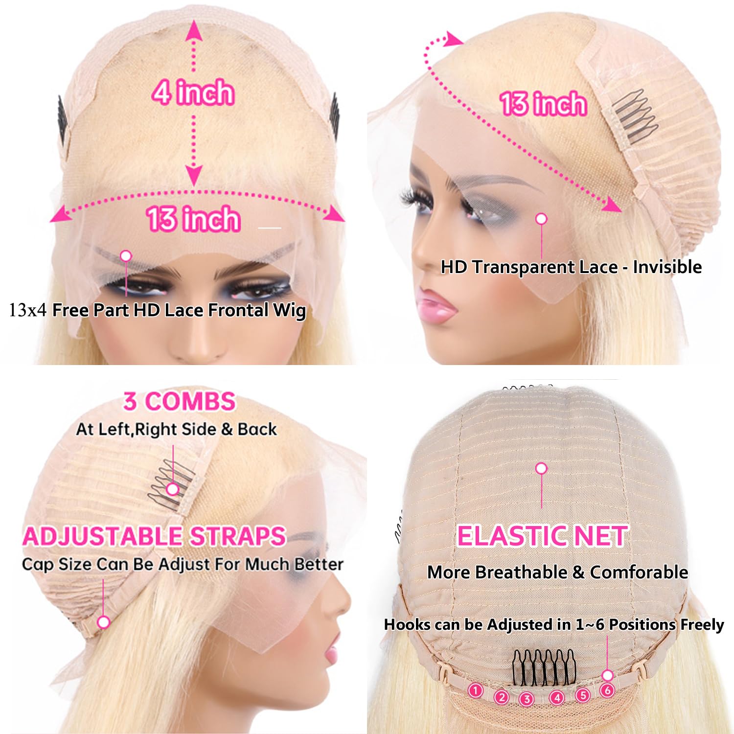 613 Lace Front Wig Human Hair 13x4 HD Transparent Straight Blonde Pre Plucked Glueless Wigs 180% Density - Perfect for Daily Wear, Cosplay, and Special Occasions