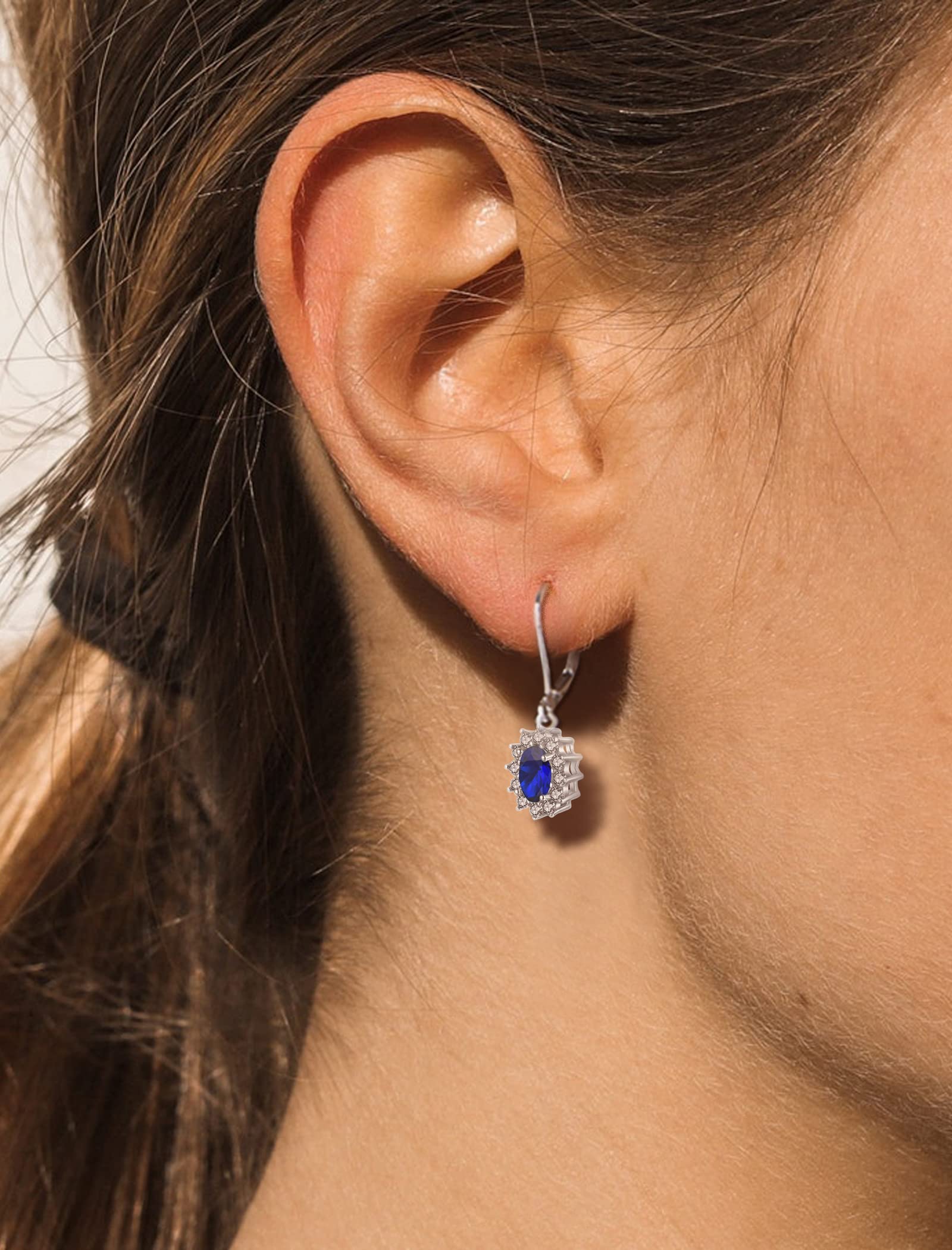 YL Sterling Silver Halo Princess Diana Drop Earrings for Women - Dangle Leverback Birthstone Jewelry - Perfect for Weddings, Parties & Special Occasions