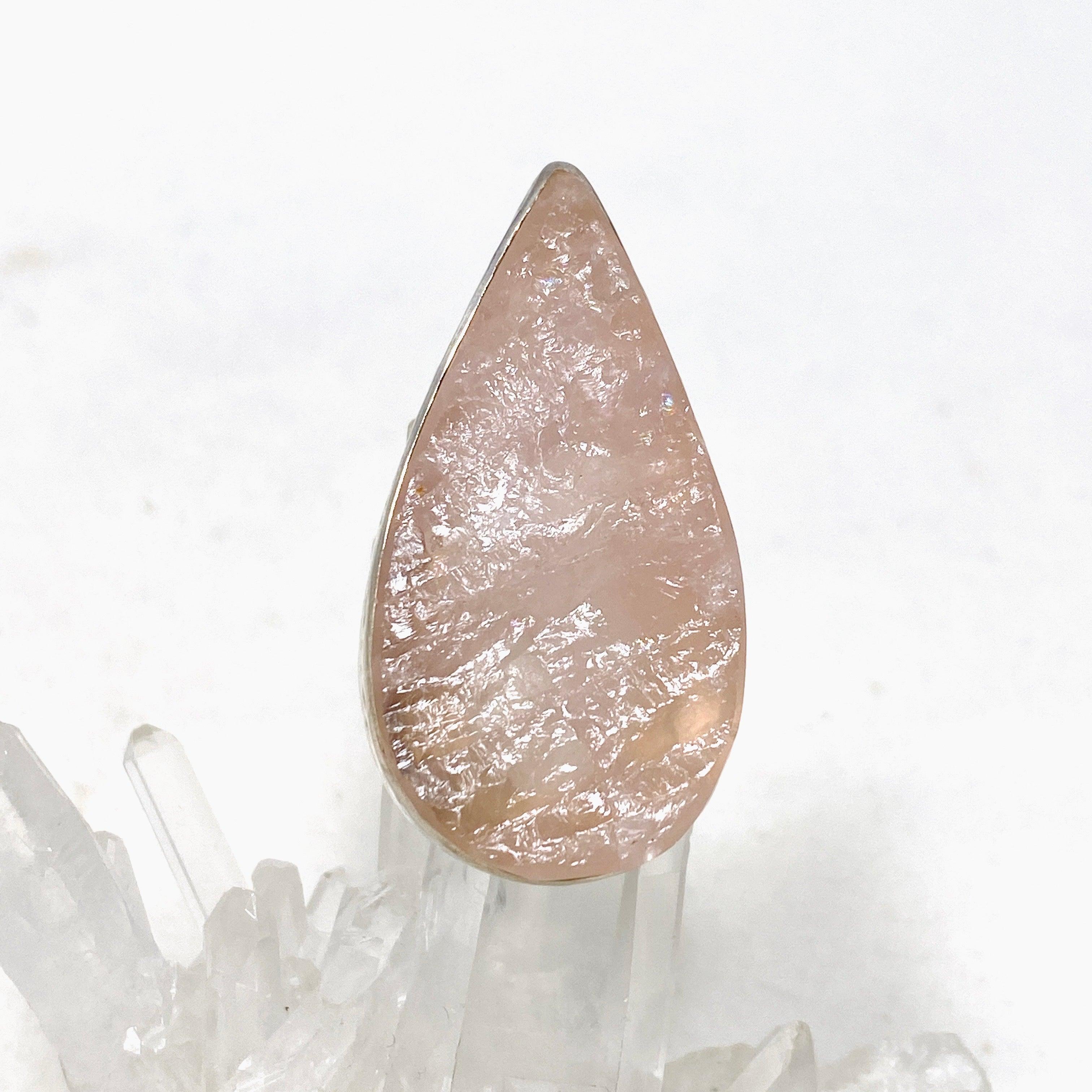 Natural Rose Quartz Teardrop Ring with Hammered Band - Size 10 - KRGJ1302 | Healing Crystal Jewelry for Meditation, Energy Work & Spiritual Gifts