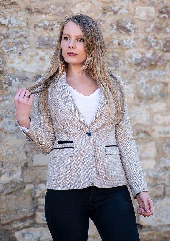 Cavani Caridi Beige Check Women's Blazer Jacket - Stylish Office Wear & Business Casual Outfit for Professional Women