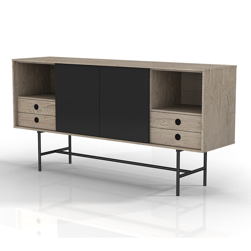 BAYLEN 1.6M Sideboard Buffet Cabinet - Warm Oak & Black Finish - Perfect for Dining Room Storage & Living Room Organization